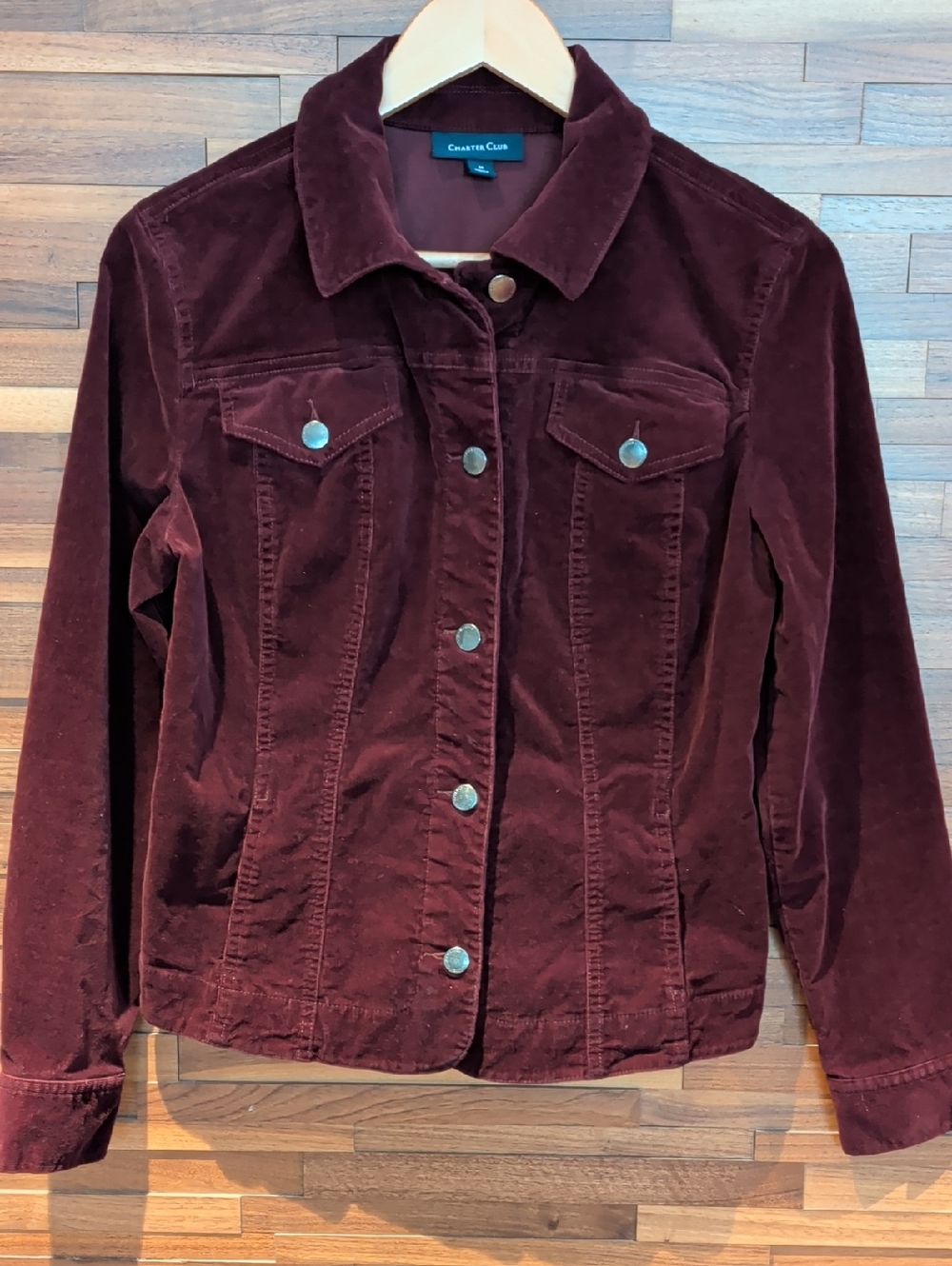 Charter Club Women's Velvet Trucker Jacket - Wine